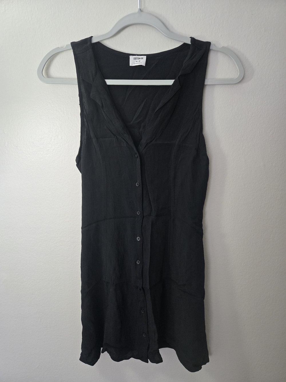 Cotton On Black Sleeveless Button-Front Mini Dress with V-Neck